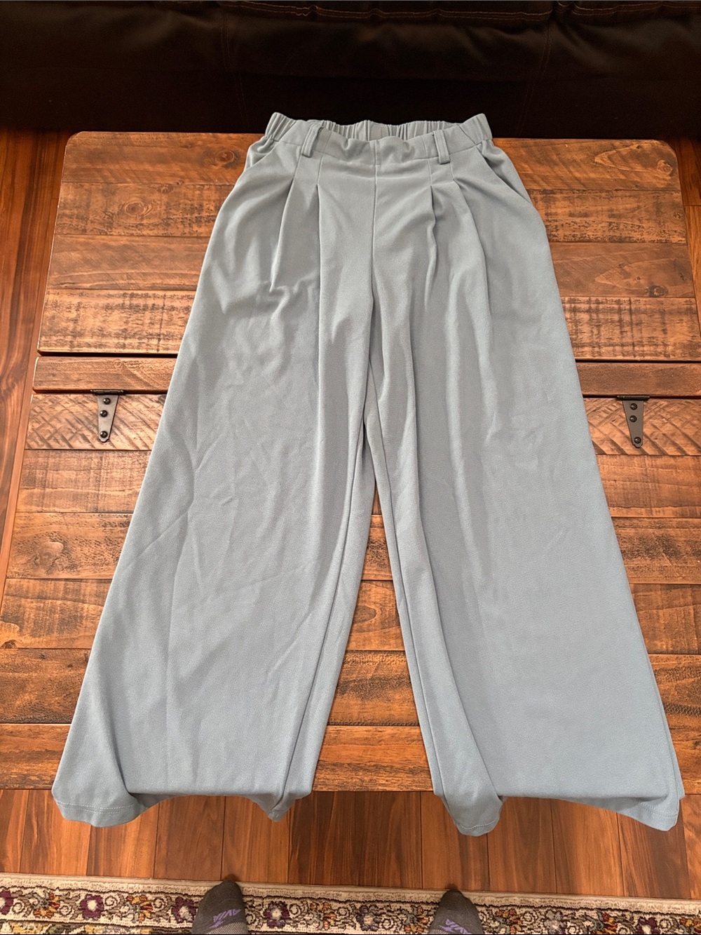 Wide-Leg Light Blue Women's Pants with Elastic Waist